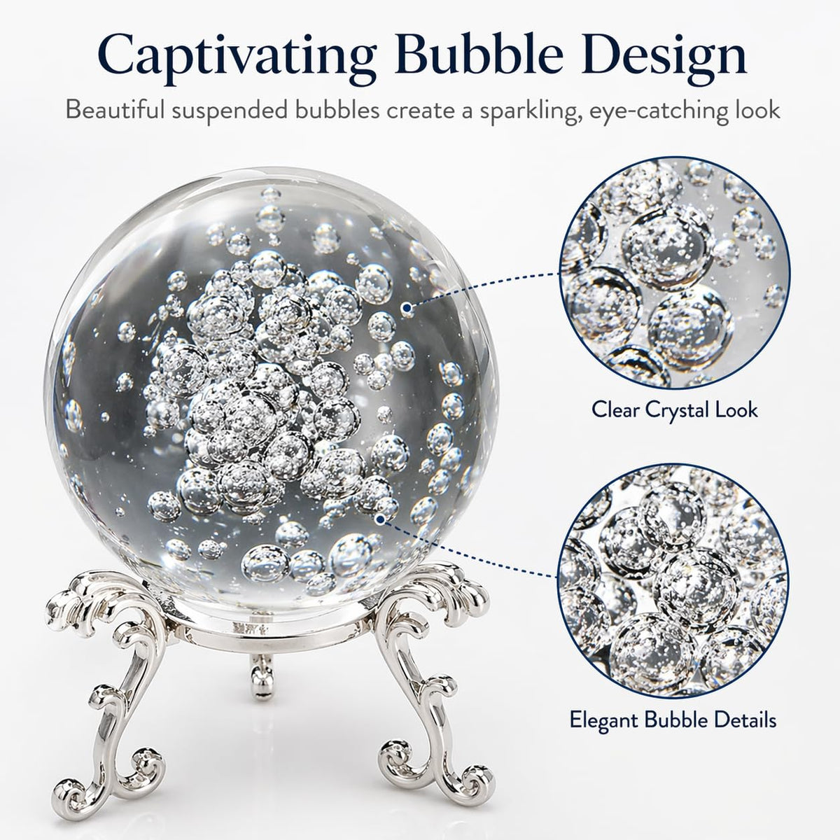 Crystal Ball Glass Globe Decor - Crystal Sphere with Stand & Gift Box, Clear Decorative Crystal Globe, 3D Crystal Ball for Home Decor Photography, Gazing Divination Fengshui Meditation, 4 inch/100mm