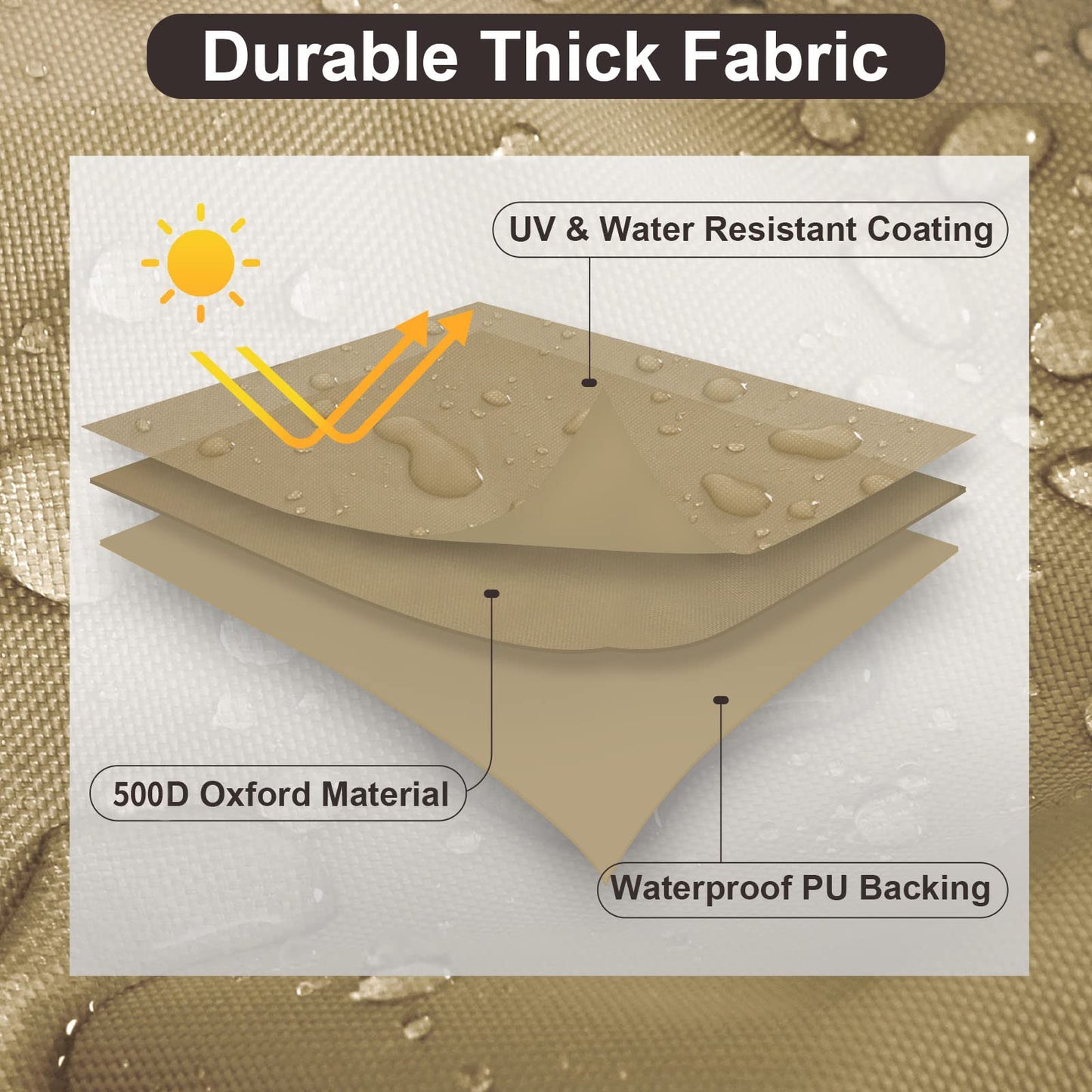 PureFit Patio Furniture Covers, Outdoor Table Furniture Cover Waterproof Rectangle, Patio Sectional Couch Set Cover for Deck, Lawn and Backyard, UV Resistant, 90"L x 64"W x 28"H, Camel