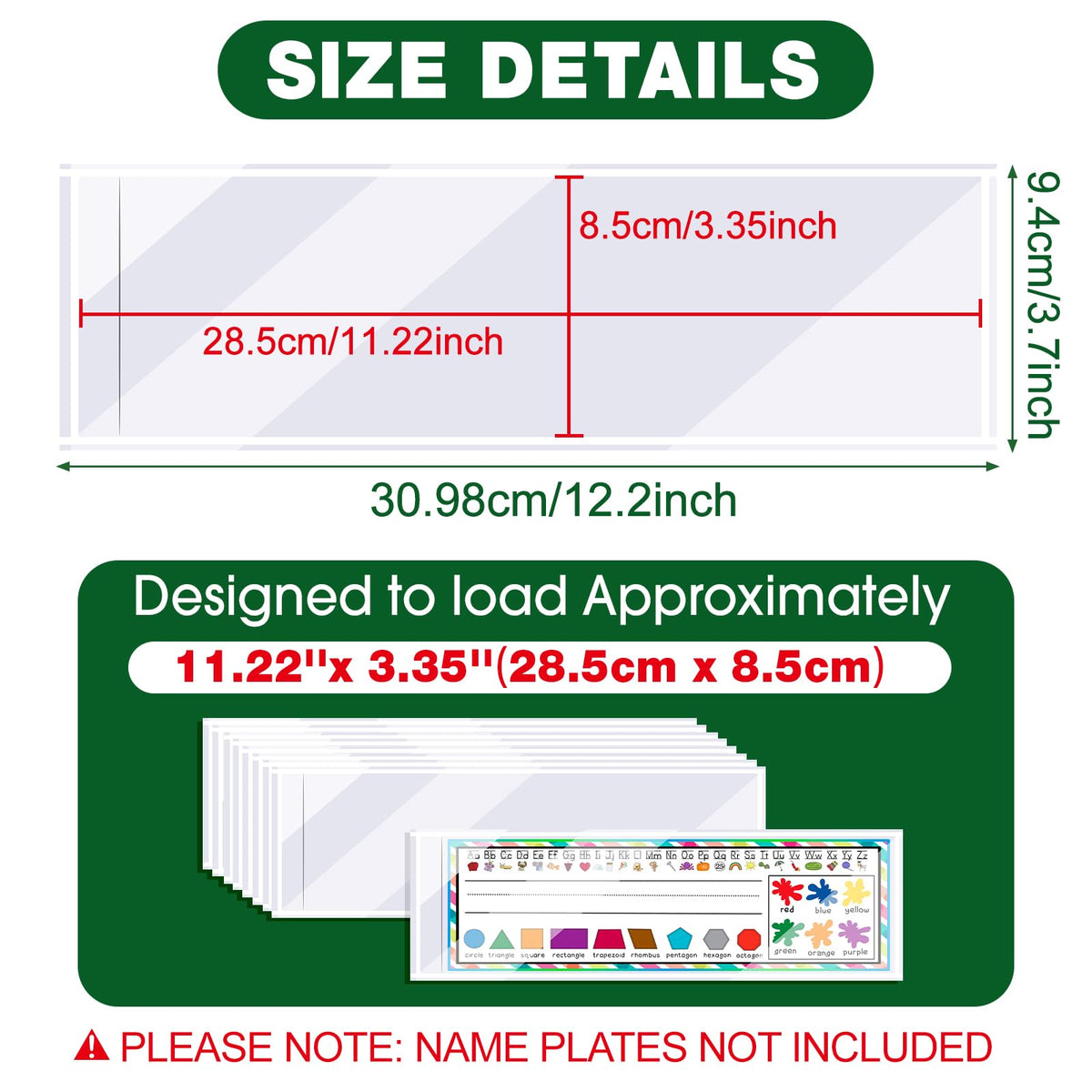 Meetory 40 PCS Upgraded Nameplate Pocket, Self Adhesive Desk Nameplates Name Tag Pocket, No Residue Clear Plastic View Name Tag Sleeves for Classroom Desk, Office Supplies (12.2" x 3.7")