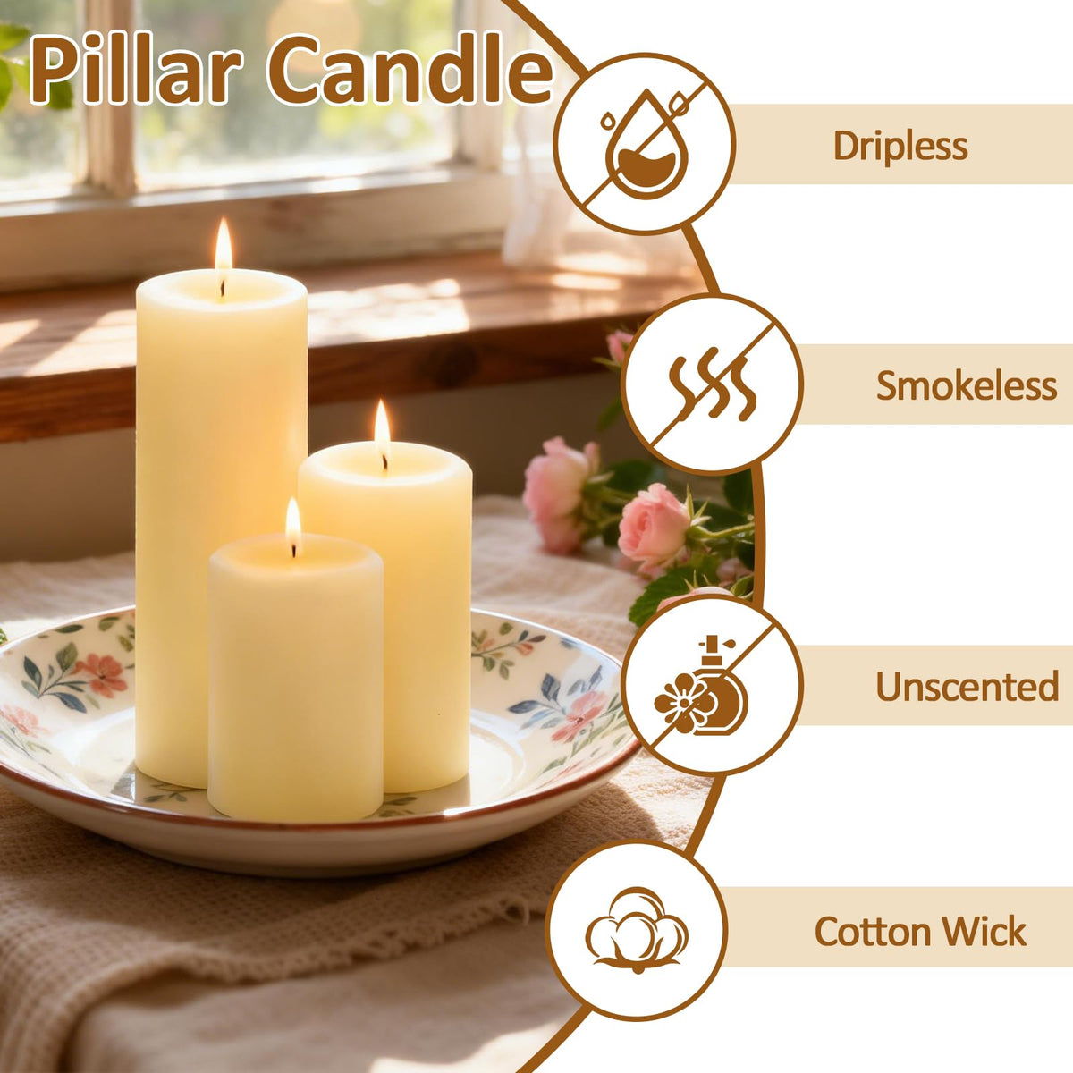 CHICERA 24-Pack Ivory Pillar Candles Bulk Set - 2x3, 2x4, 2x6 Inch Unscented Dripless Pillar Candles for Weddings, Home Decor & Centerpieces - Clean Burning Smokeless Decorative Candles