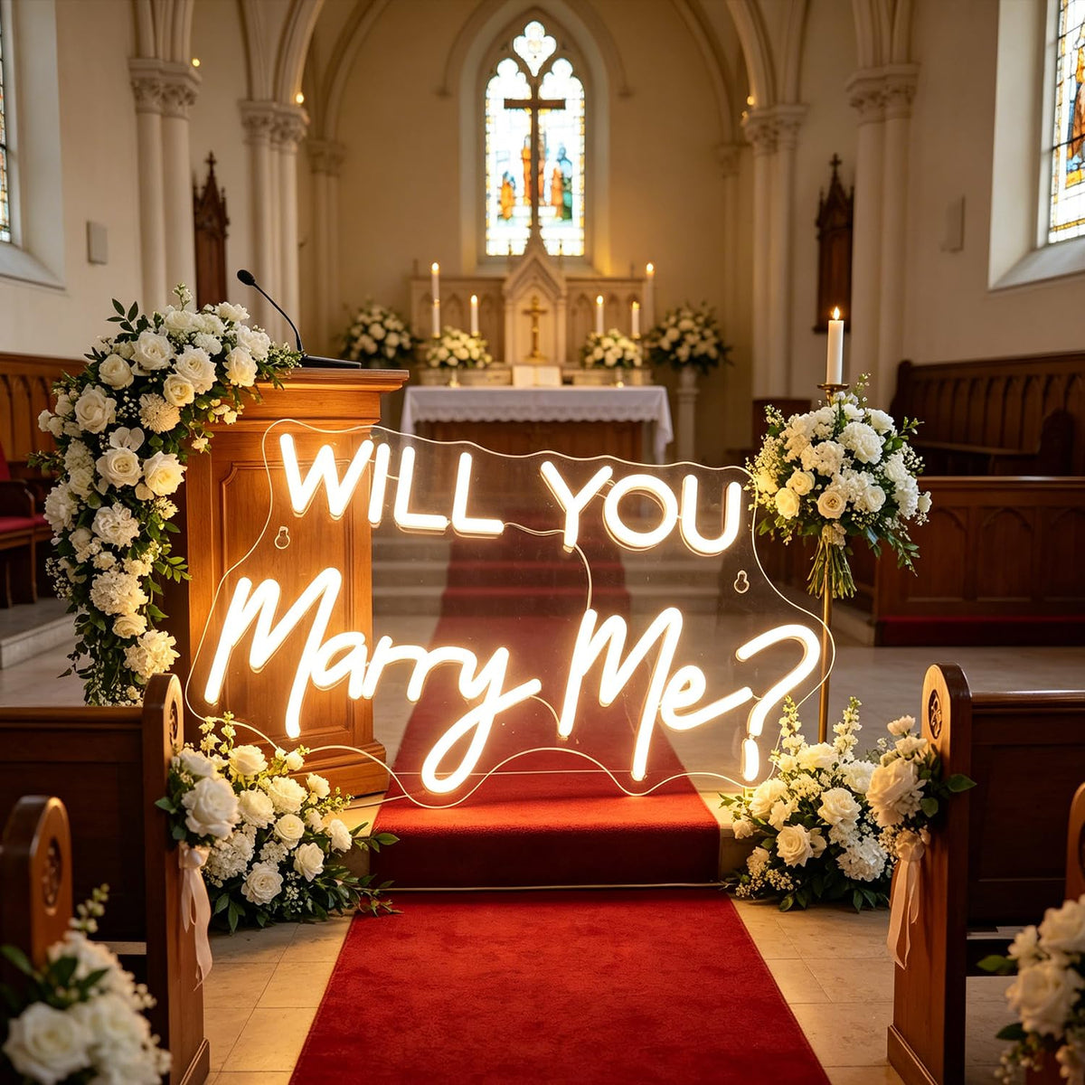 QiaoFei Led Will You Marry Me Neon Sign Word/Letters USB with Dimmer Switch Neon Lights for Room Decor Wedding Engagement Wall Hanging Decoration (Warm white)