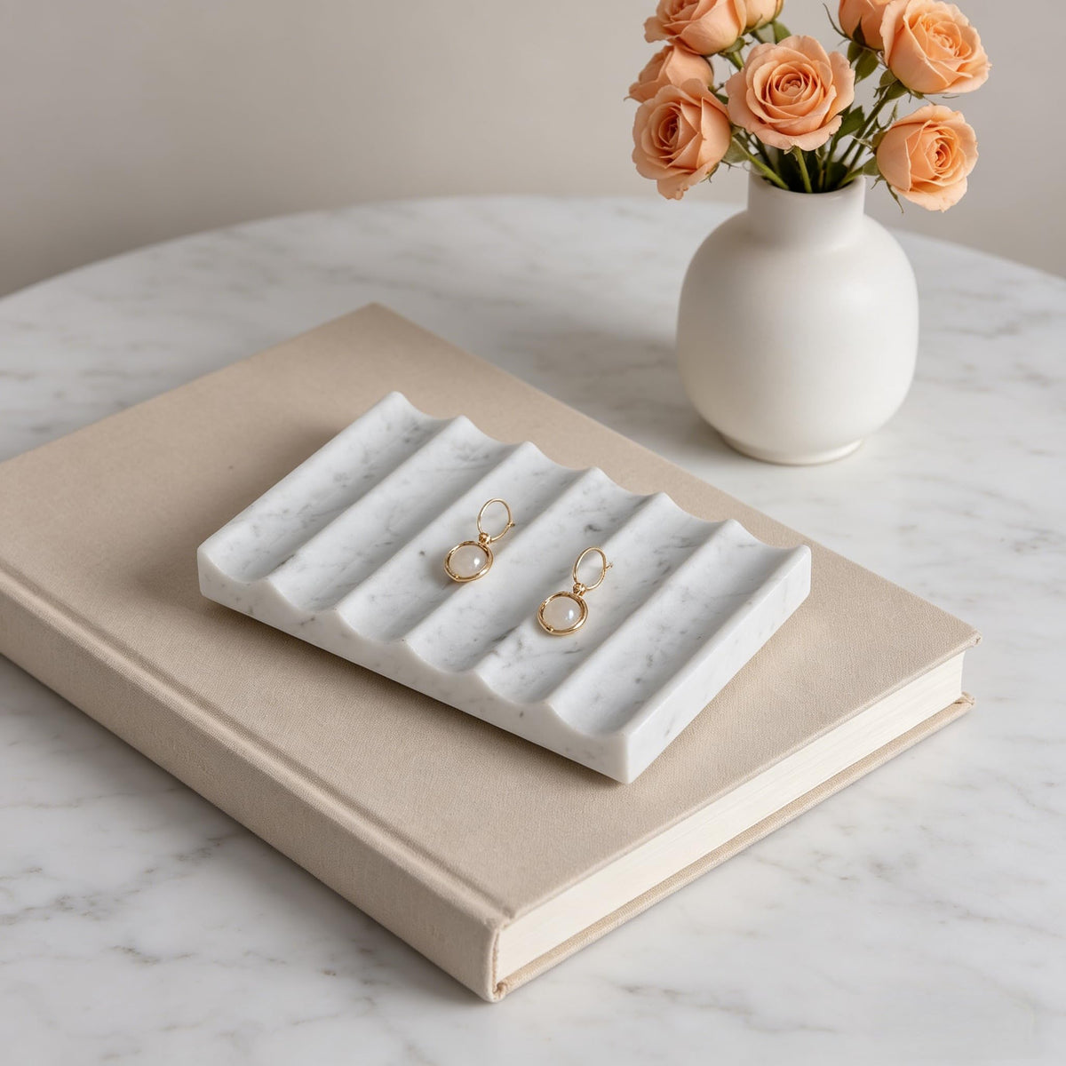 Soap Holder, Luxury Marble Soap Dish for Shower, Bathroom Tray with Creative Wavy Design,Easy Cleaning Marble Tray for Kitchen Sink