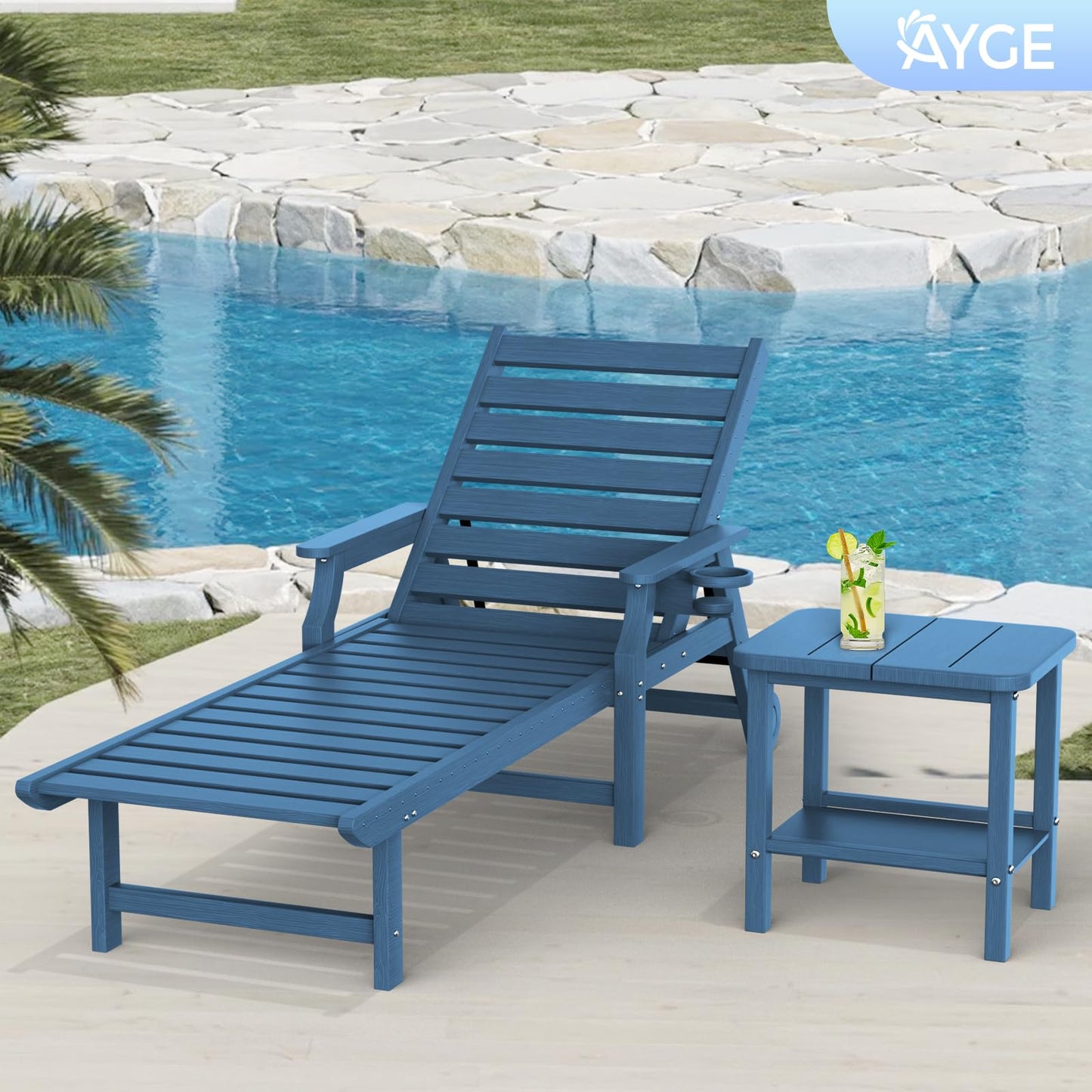 Ayge 17.7" Double Outdoor Side Table, Rectangular HDPE Adirondack End Table for Patio, Lawn, Pool, Garden, Backyard，Navy