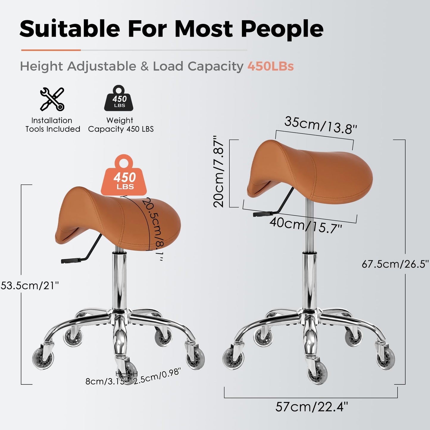 BEWISHOME Saddle Stool with Wheels, Ergonomic Contoured Seat, Thick Cushioned PU Leather Swivel Saddle Chair with Adjustable Height for All-Day Comfort, for Salon, Clinic, Studio and OfficeBMD01Z