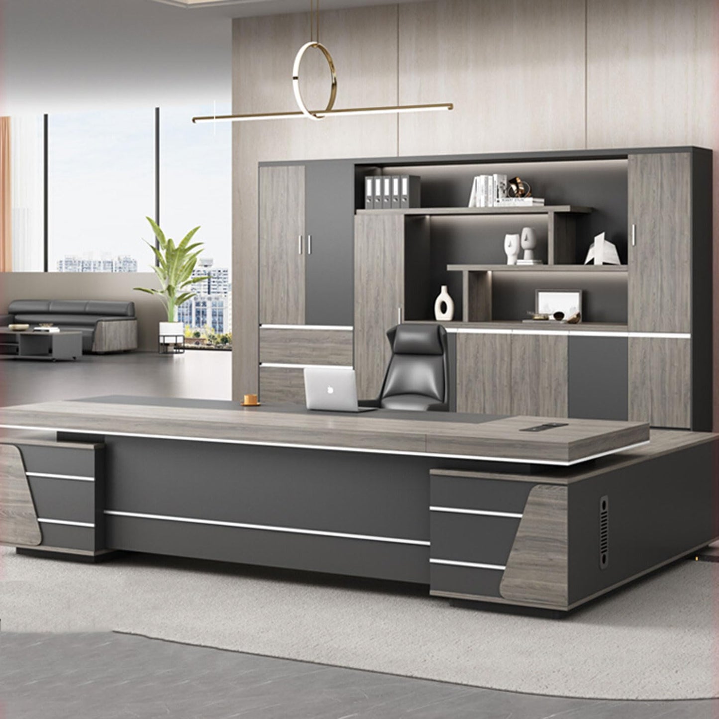 LSIGHTUS L-Shaped Executive Office Desk for CEO Boss Manager with Storage Cabinet, Modern Business Furniture Desk Workstation for Home Office