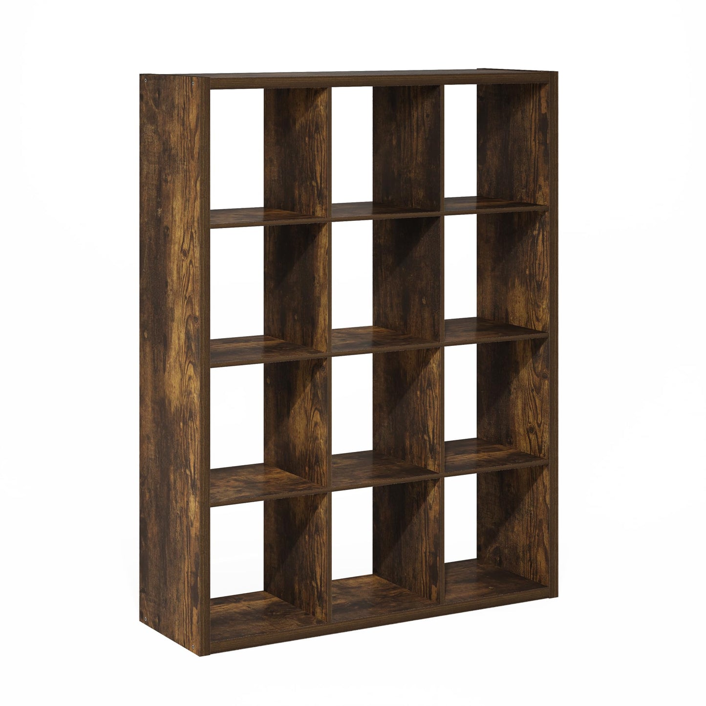 Furinno Cubicle Book Shelf, 12-Cube Bookshelf, Extra Thick Frame Reversible Bookcase with Open Back, 14.6" x 44" x 58", for Living Room, Bedroom, Home Office, Amber Pine