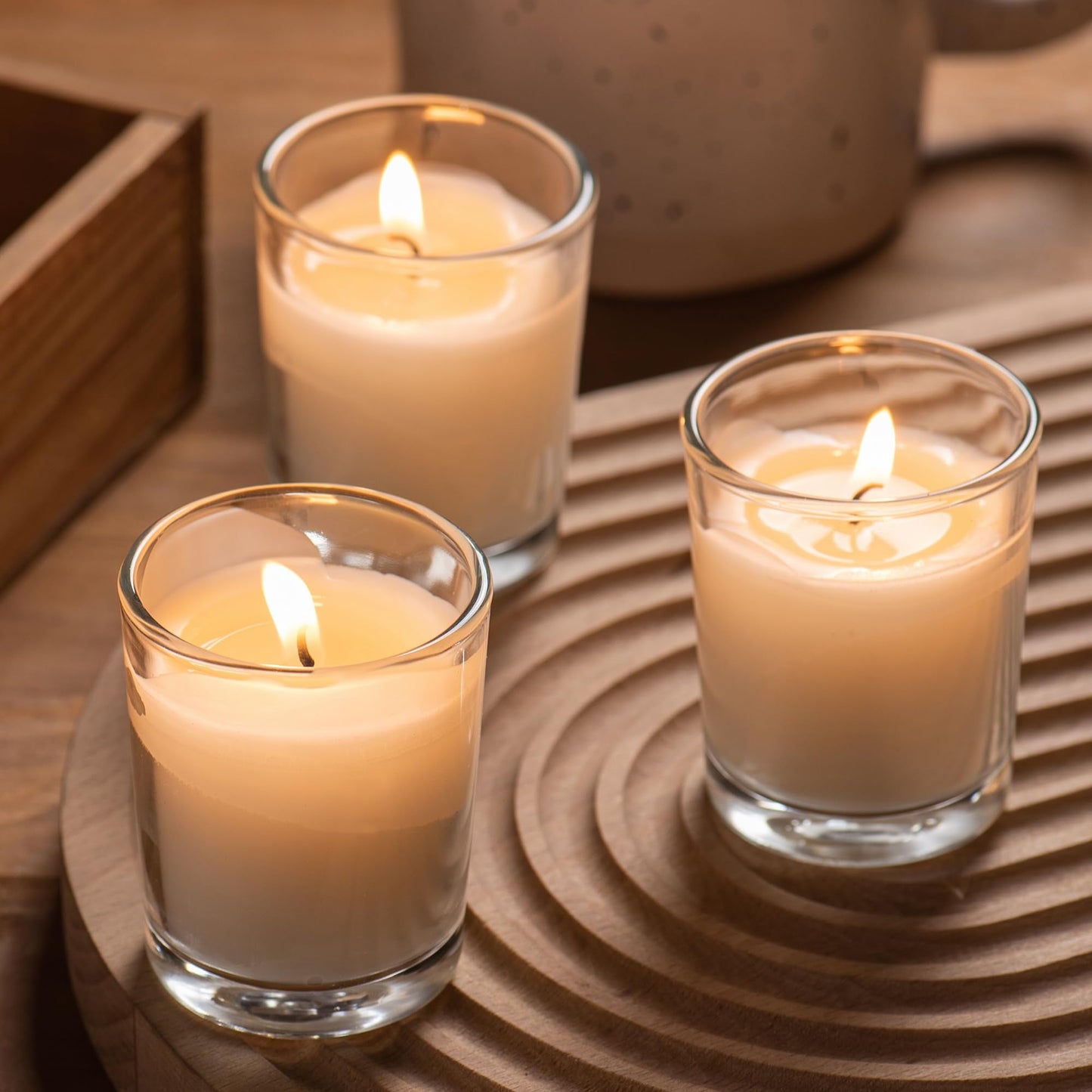 Housecret 120 Pack Warm White Unscented Clear Glass Filled Votive Candles. Hand Poured Wax Candle Ideal Gifts for Aromatherapy Spa Weddings Birthdays Holidays Party