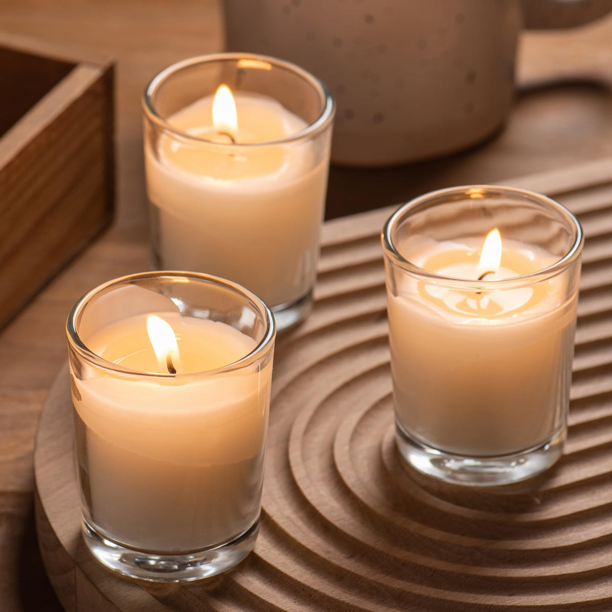 Housecret 36 Pack Warm White Unscented Clear Glass Filled Votive Candles. Hand Poured Wax Candle Ideal Gifts for Aromatherapy Spa Weddings Birthdays Holidays Party