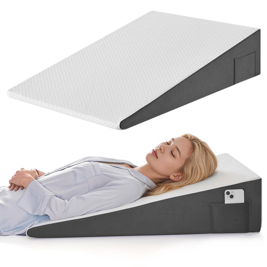 Yojoker Extra-Long Wedge Pillow, 34" Bed Incline Cushion for Sleeping, Back & Arm Support, After Surgery, Acid Reflux, Snoring Relief, Foam Triangle Pillow, Removable Washable Cover, 5" White Gray