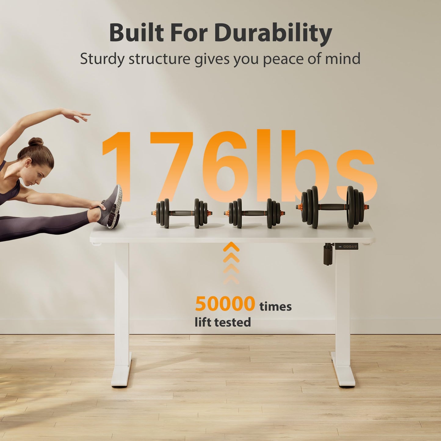 Cubiker Standing Desk, 48x24 Inches Sit Stand Home Office Desk, Electric Stand up Desk, Adjustable Desk with Splice Board, White Frame/White Top
