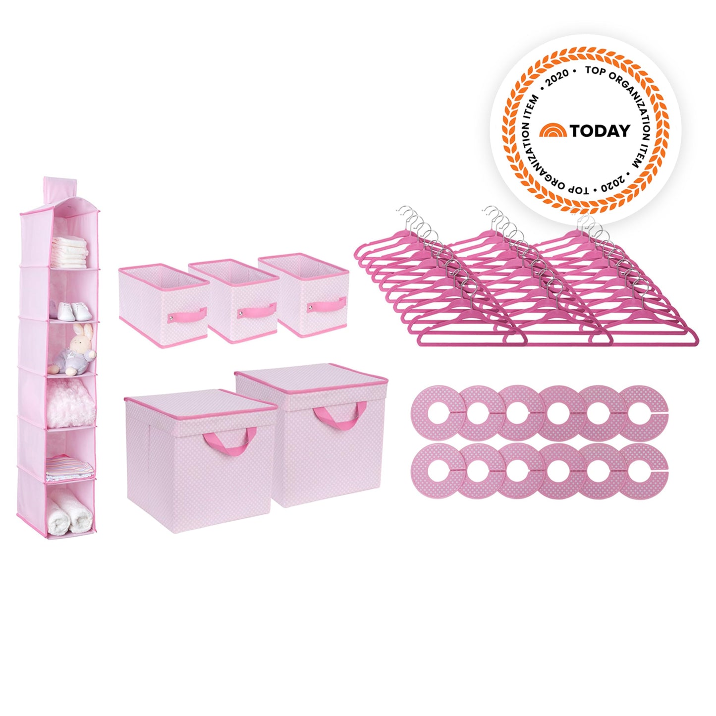 Delta Children Nursery Storage 48 Piece Set - Easy Storage/Organization Solution - Keeps Bedroom, Nursery & Closet Clean, Barely Pink