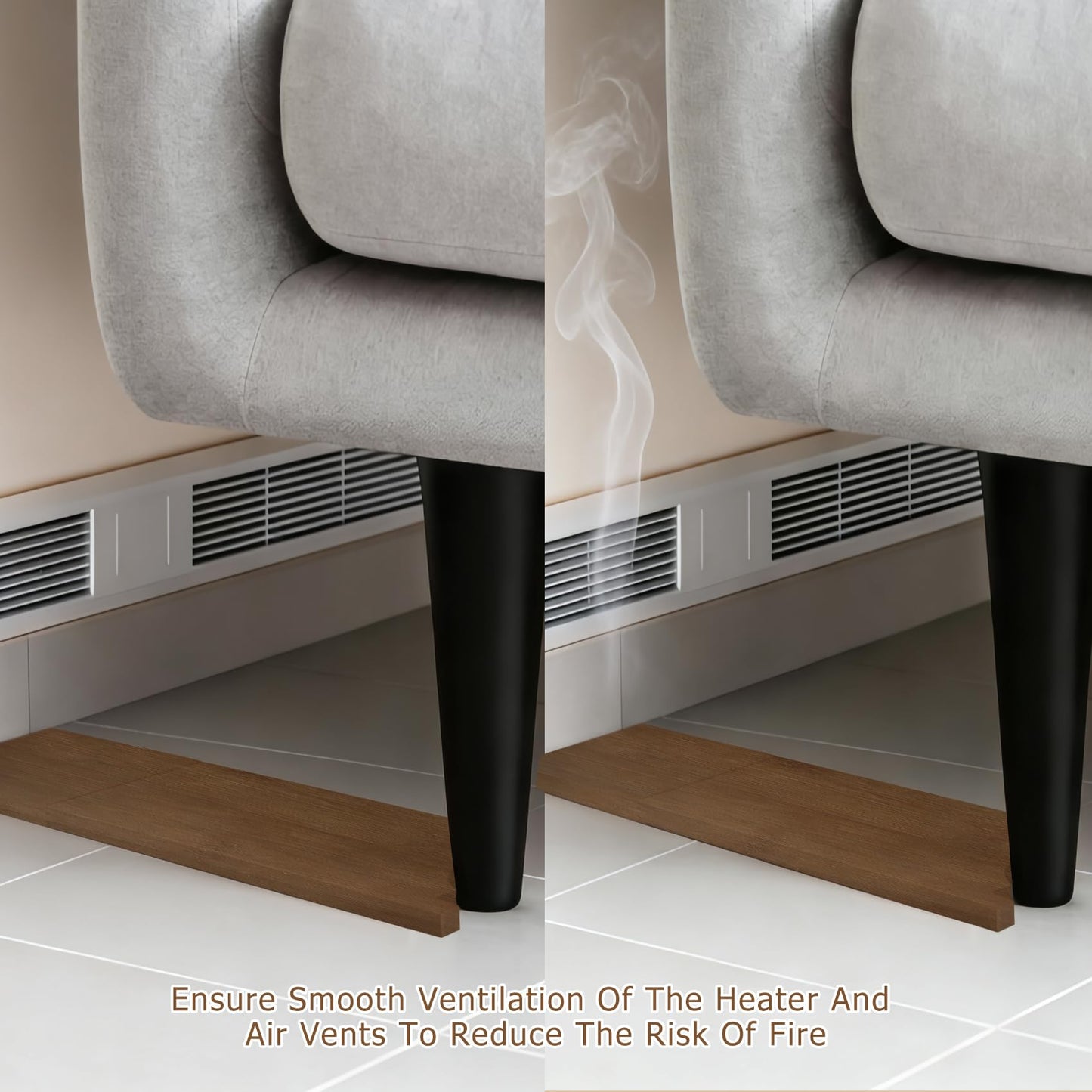 Couch Wall Spacer ，Brown Bamboo Wall Protector from Furniture，Adjustable Wood Guards for Outlets and Curtains, Anti-Scratch Couch Stoppers for Sofa, Bed, 2 Sets 6 Pieces