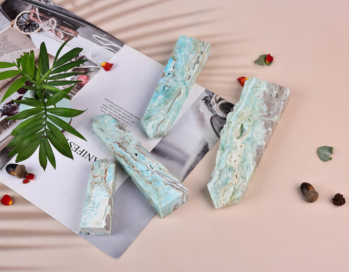 AMOYSTONE Healing Large Crystal Tower Hemimorphite Obelisk Blue Small 7-14 OZ for Home Décor Crystal Grid Meditation Therapy