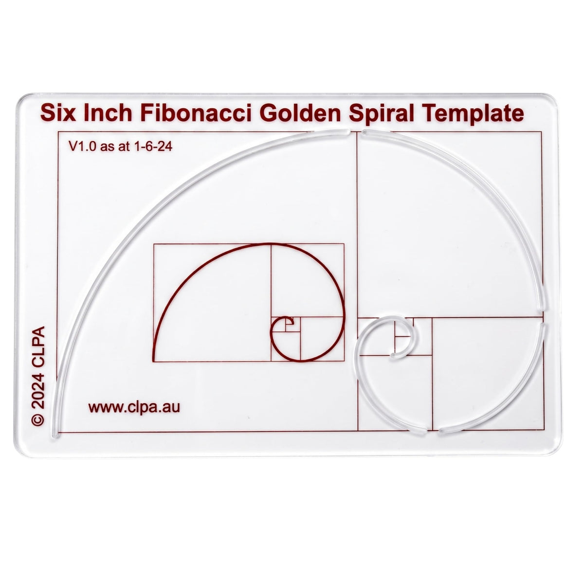 6" Fibonacci Spiral Stencil Template — Golden Ratio Tool for Drawing — Fibonacci Template — Geometric Stencil for Art, Drafting and Quilting — Clear PETG — Made in Australia