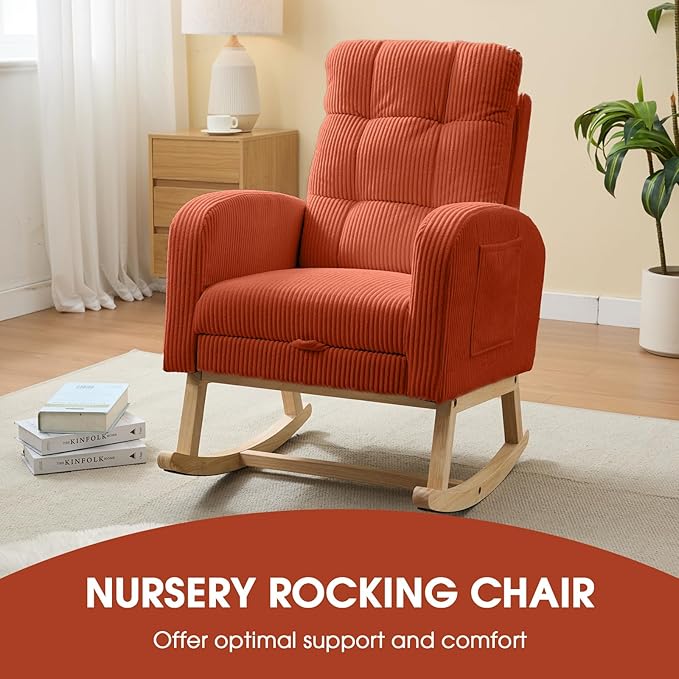 NIOIIKIT Nursery Rocking Chair, Corduroy Upholstered Rocking Chair