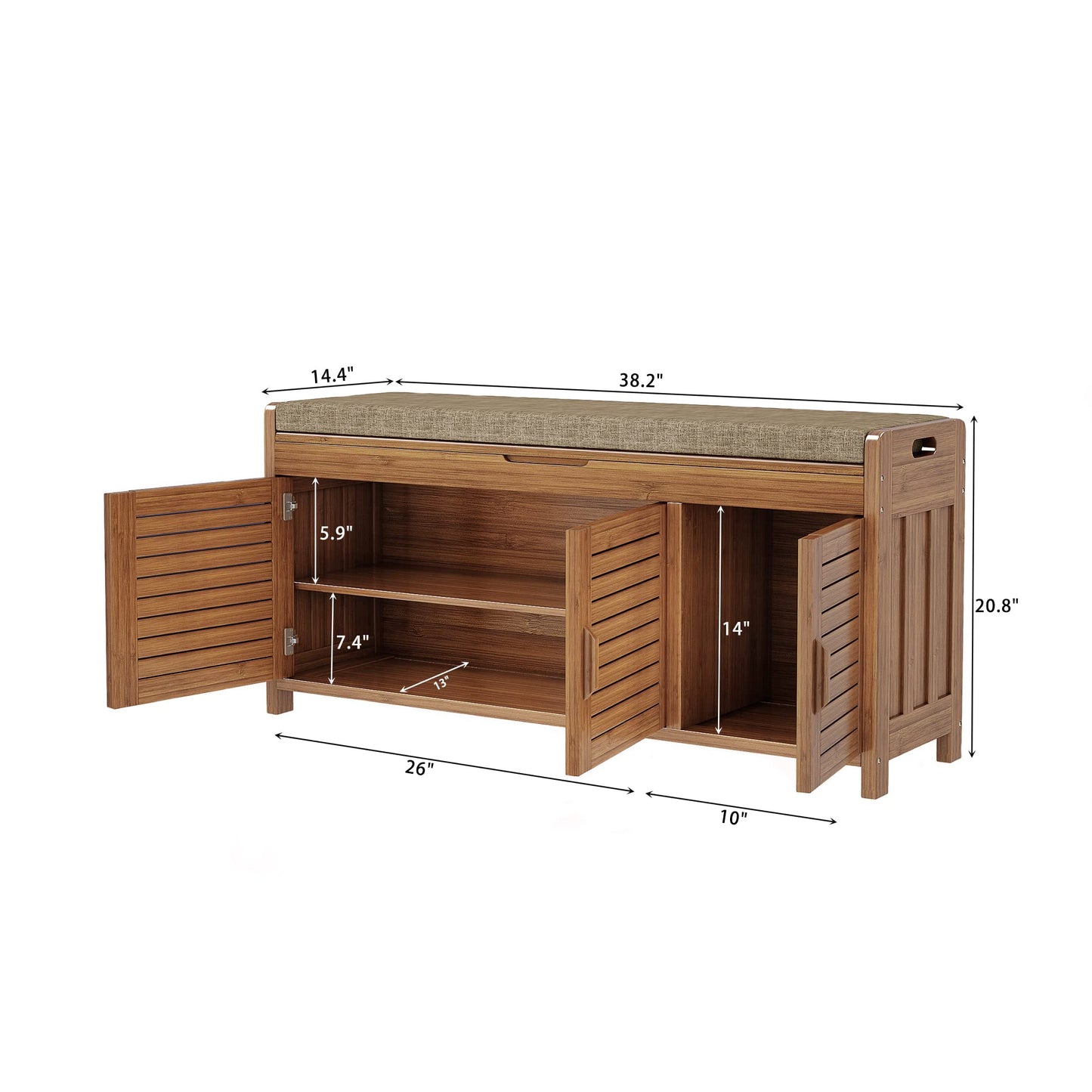Wilk Shoe Bench with Storage, 2-Tier Shoe Cabinet with Padded Seat Cushion and 3 Darn Doors (38.2’’ (L) x 14.4’’ (W) x 19.7’’ (H))