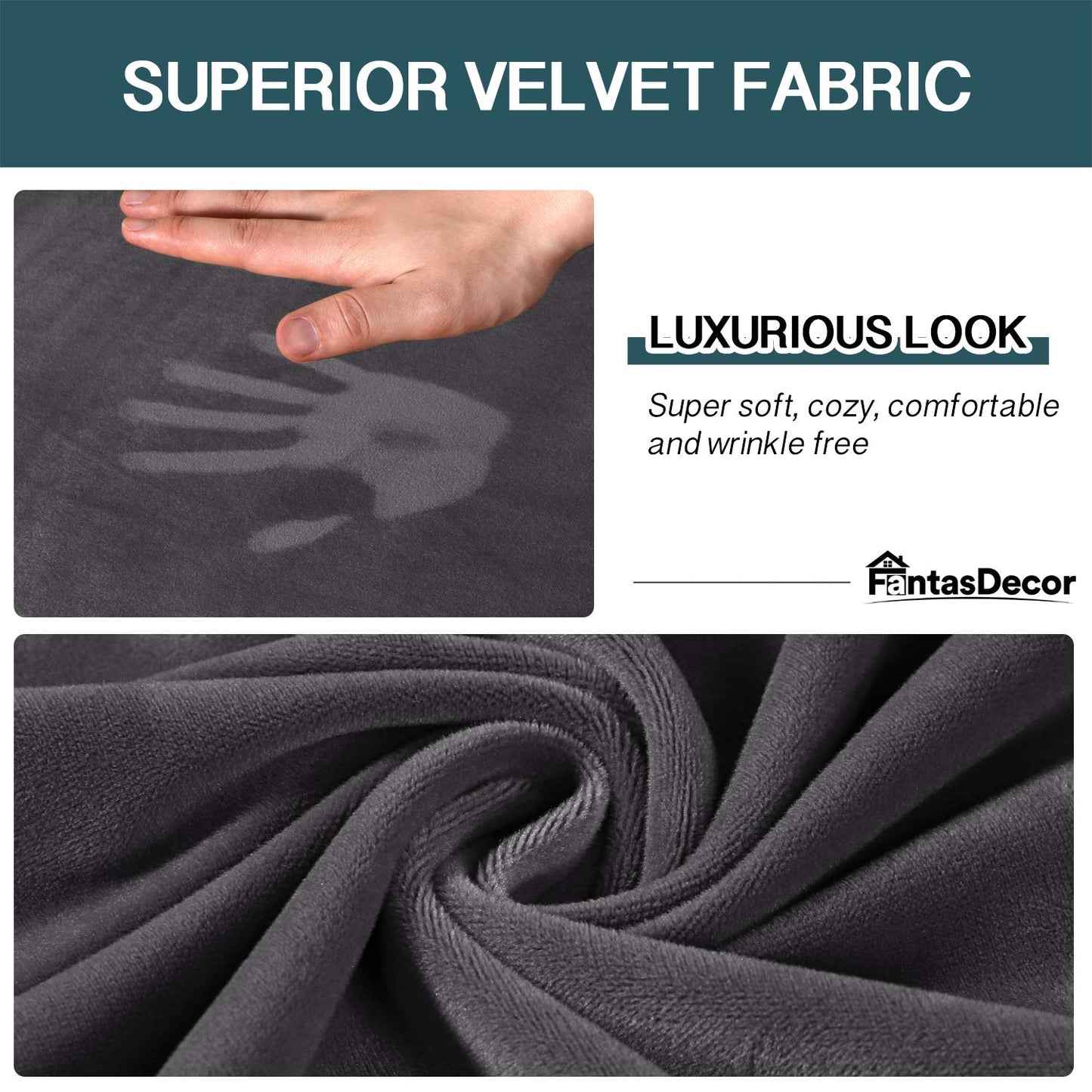 FantasDecor 3 Piece Sofa Covers Velvet for 2 Cushion Couch Stretch Loveseat Slipcover with Individual Seat Elastic Furniture Protector for Pets (Loveseat, Gray)