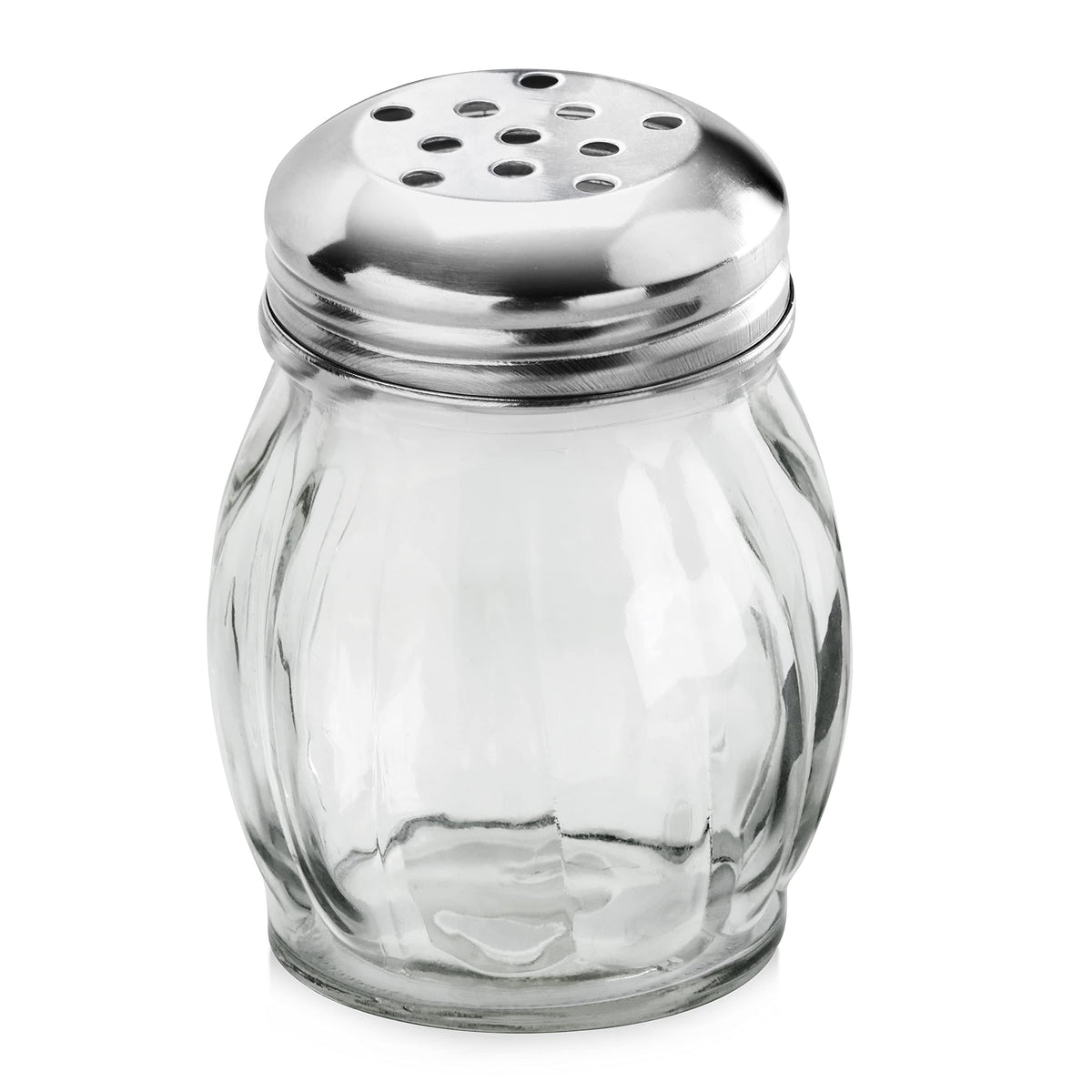 New Star Foodservice Glass Swirl Cheese & Crushed Red Pepper Shaker with Stainless Steel Perforated Top, 6-Ounce, Set of 12