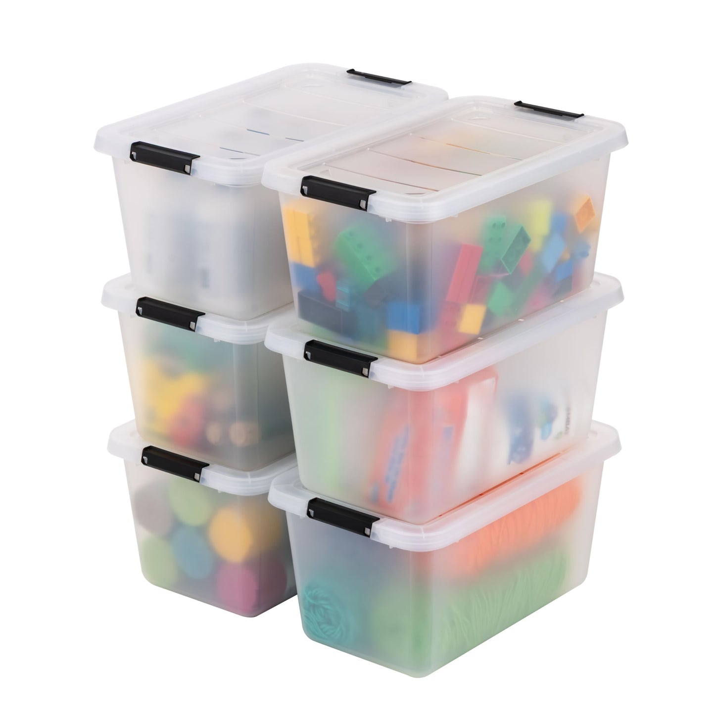 IRIS USA 6-Pack Clip Box with Latching Lids, 13 Quart Craft Storage Bins, Art & Writing Supply Containers for Home, Office & Classroom Organization