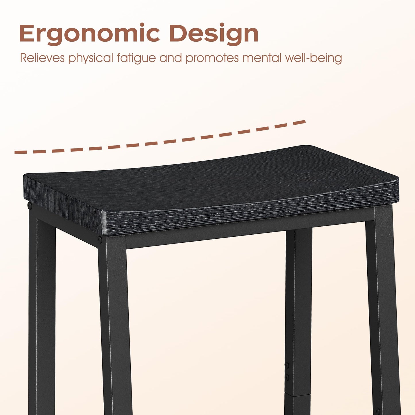 Homeiju Bar Stools, Counter Height Bar Stools Set of 2, 23.6 Inch Saddle Stools with Footrests, Industrial Kitchen Counter Seat for Dining Room, Kitchen, Counter, Black