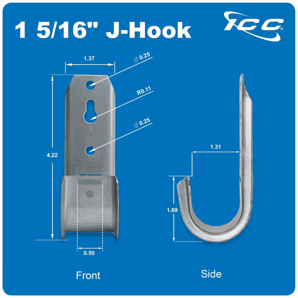 ICC 1 5/16" Wall Mount J-Hook in 25 Pack
