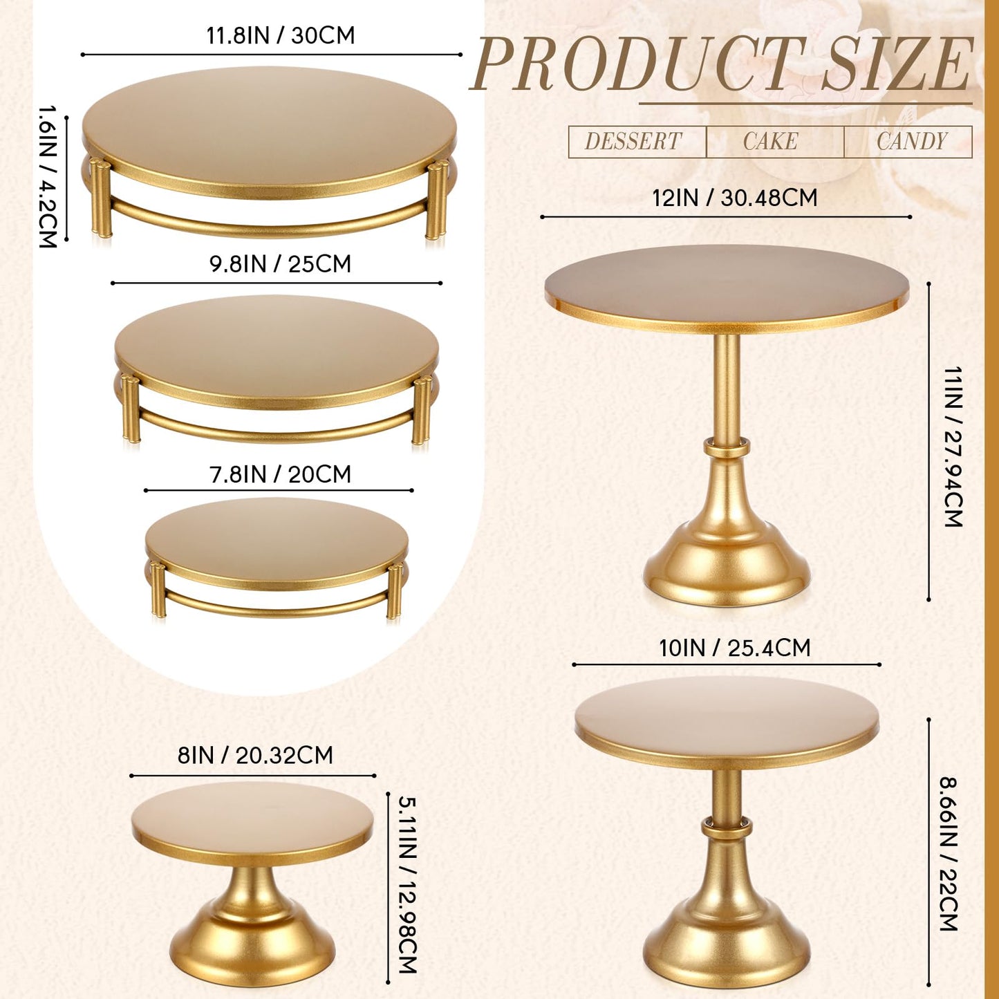 Tioncy Set of 6 Gold Cake Stand Round Metal Cake Stands Antique Gold Dessert Display Cupcake Pastry Candy Display Plate for Wedding Birthday Party Event Bridal Celebration Table(Simple)