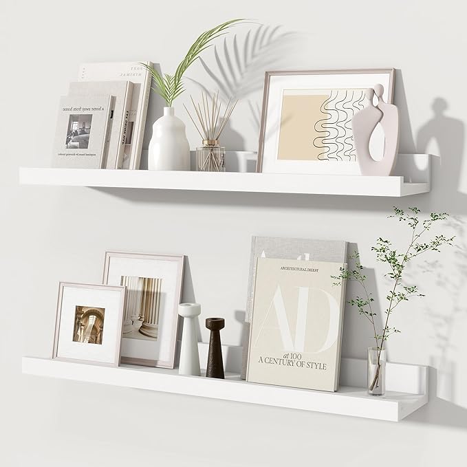 Fun Memories Picture Ledge Shelves Set of 2, 24 Inch Rustic Wall Mounted
