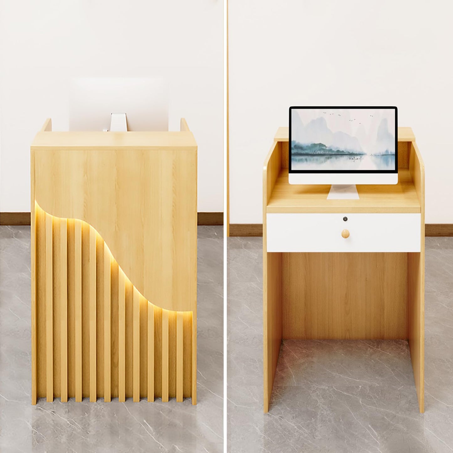 LED Lights Reception Desk with Lockable Drawers - Front Reception Counter Table for Salon Lobby Clothing Shop Hotel Office Checkout