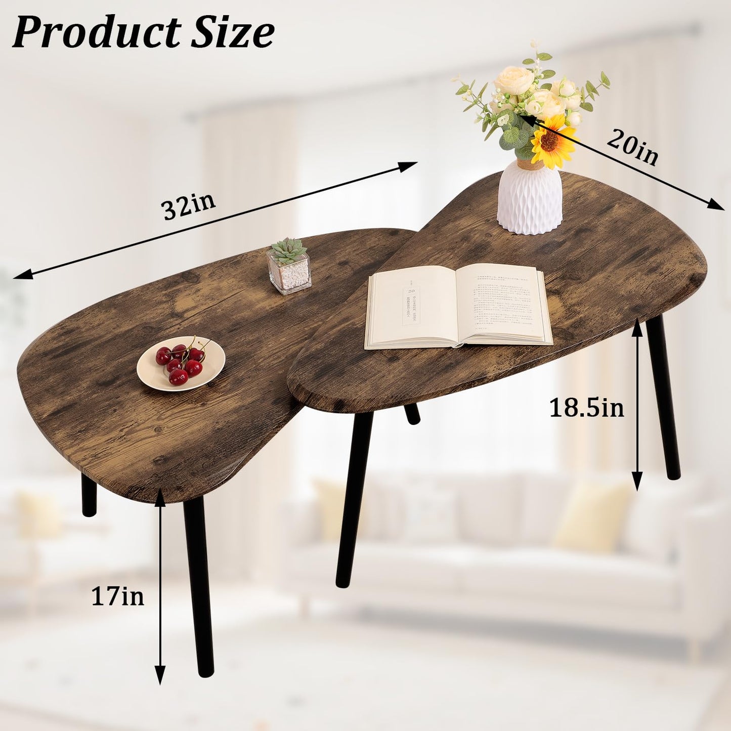 WDSHIYI Nesting Coffee Tables, Nested Table with Wooden Legs Set of 2 - Triangle Side Table for Living Room, Bedroom, Minimalist Bamboo, Apartment & Small Spaces, Tiger
