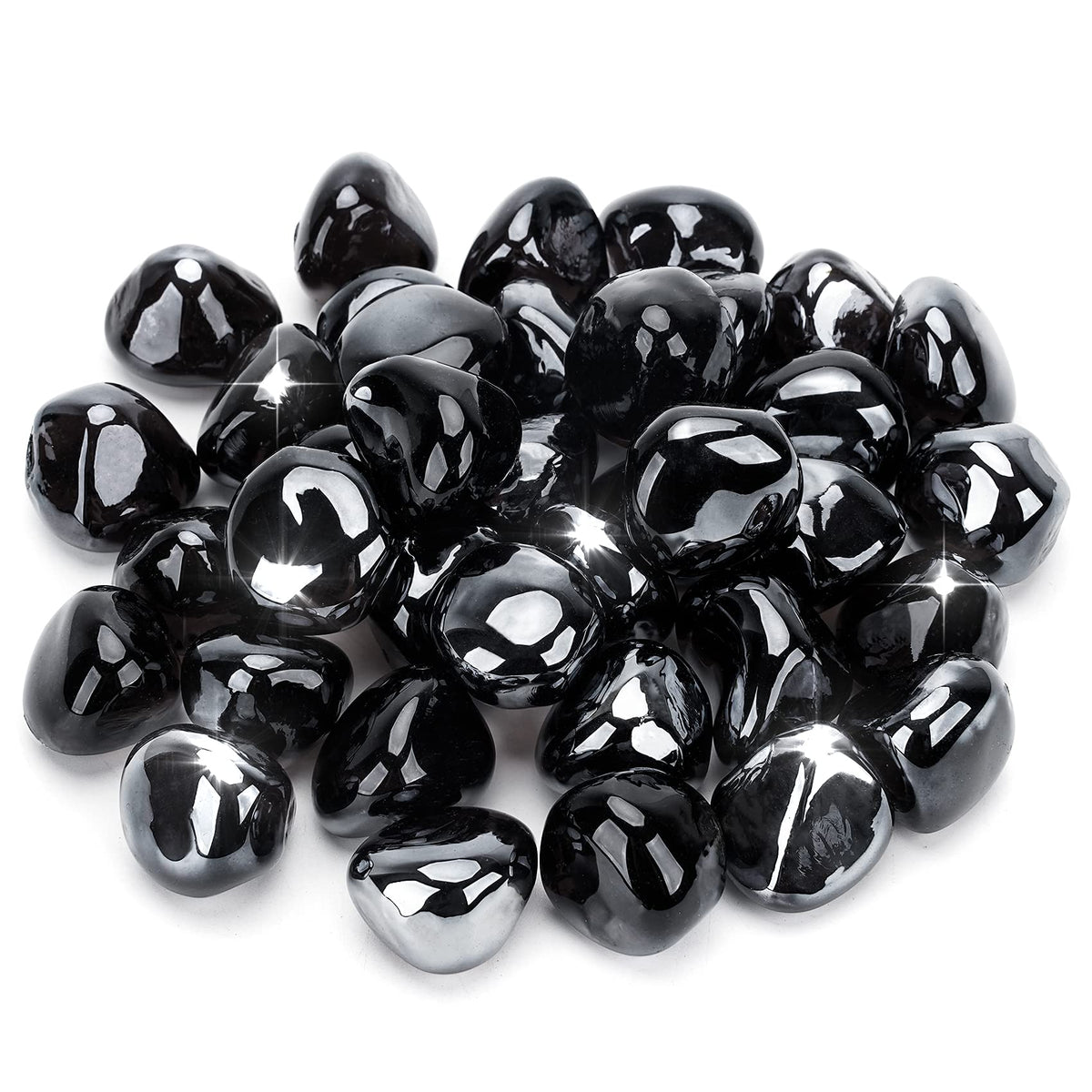 Stanbroil 10-Pound Fire Glass Diamonds - 1/2 inch Luster Fire Glass for Fireplace Fire Pit and Landscaping, Onyx Black Luster