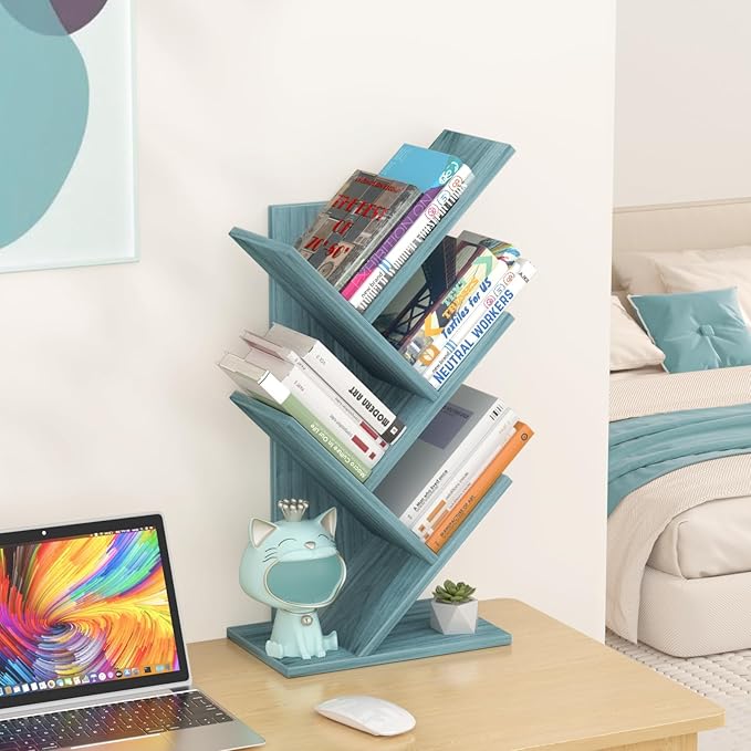 SHEEPAM 5 Tier Tree Book Shelf, Small Desktop Bookshelf