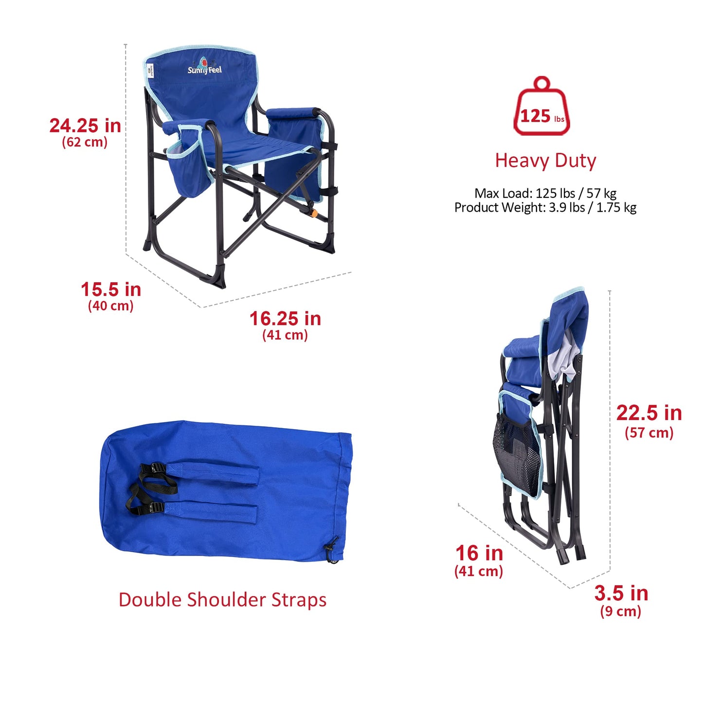 SUNNYFEEL Small Camping Chair, Portable Folding Aluminum Directors Chairs Lightweigh with Cup Hold, Pocket for Beach,Trip,Picnic,Outdoor Sports Events Foldable Camp Lawn Chair with Backpack Straps