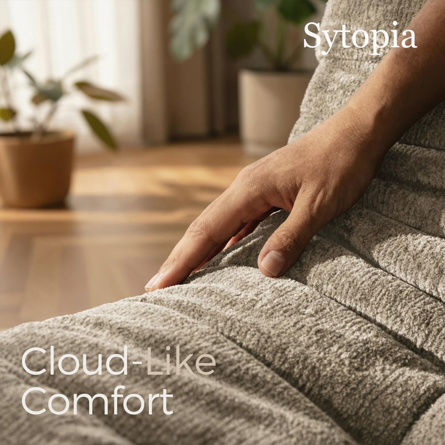 Sytopia Loveseat Chenille Bean Bag Chair for Adults, Oversized 35D Memory Foam Floor Sofa, Giant Deep Seat Gaming Reading Nook, No Assembly Required, Cashmere Beige
