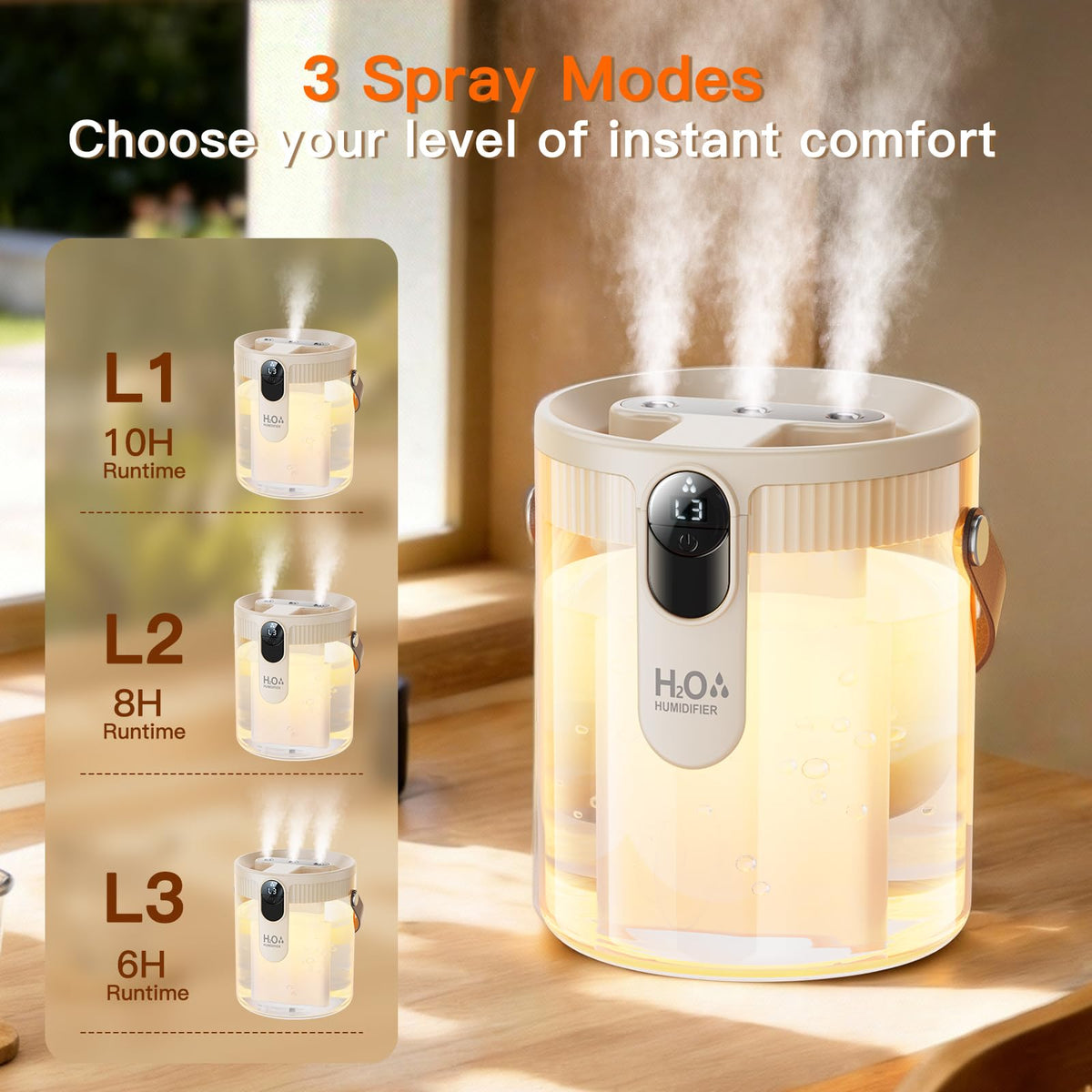 DIGIX Small Portable Humidifiers for Bedroom, 1.4L Top Fill Cool Mist Humidifier for Home Office Travel, 3 Mist Modes, Auto Shut Off, Night Light, Easy to Clean Quiet Humidifier for Baby Plant (Beige)