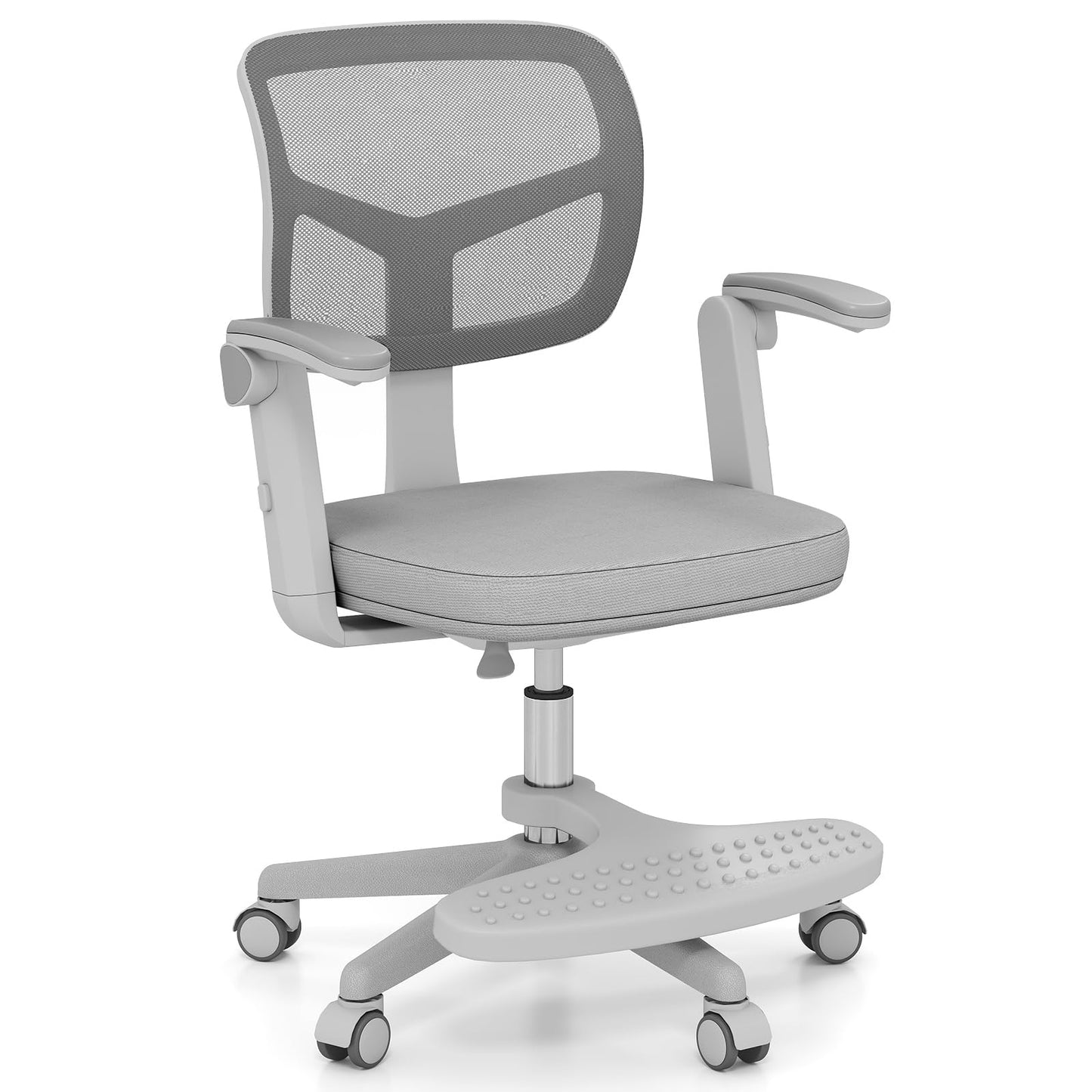 Costzon Kids Desk Chair, Student Ergonomic Computer Chair with Wheels, Footrest, Adjustable Height, Flip-up Armrests & Soft Removable Cushion, Swivel Rolling Kids Office Chair for 3-15 (Gray)