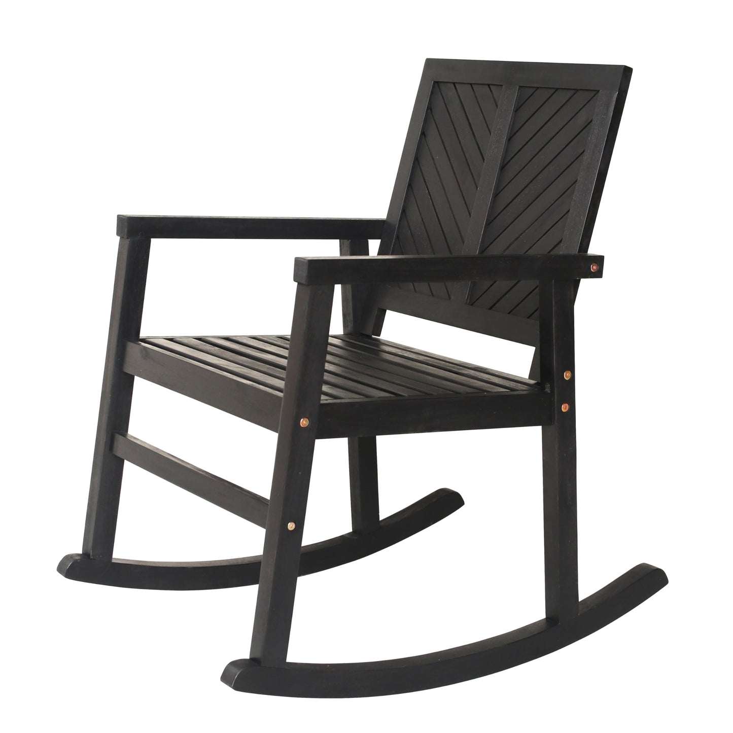 JONATHAN Y Ned Solid Acacia Wood Outdoor Rocking Chair, All-Weather Chevron High Back Porch Rocker for Patio, Deck and Garden, Farmhouse Black Finish Wood Armchair, 35" Height RCK100C
