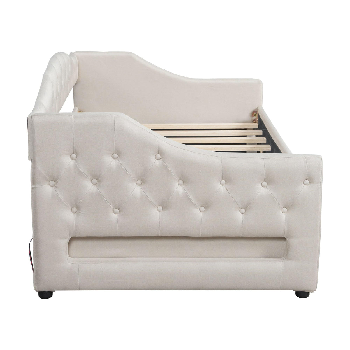 Ball & Cast Twin XL Size Daybed with Storage Drawers and LED Light, Linen Upholstered Day Bed Frame with Solid Wood Slats for Guest Room,Apartment,No Spring Box Needed, Easy Assembly,Beige