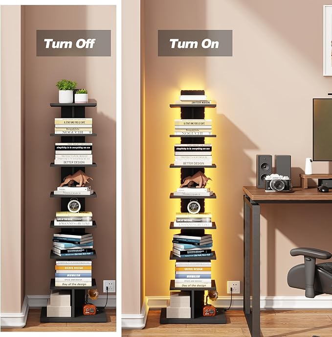 TUTOTAK Narrow Bookshelf, 8-Tier Bookcase