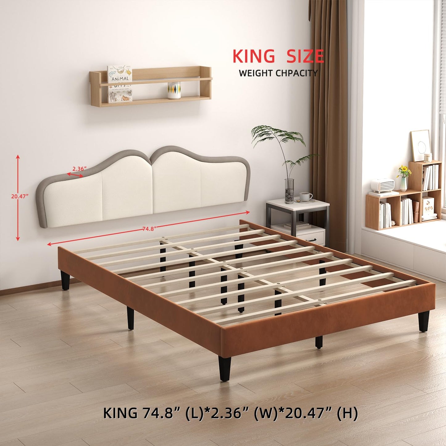 HouseMila King Headboard,Upholstered Headboards Bed Head Board Modern Wave Shaped Velvet Wall Mount Bed Headboard for Stylish Bedroom Decor(King,Beige+Brown)