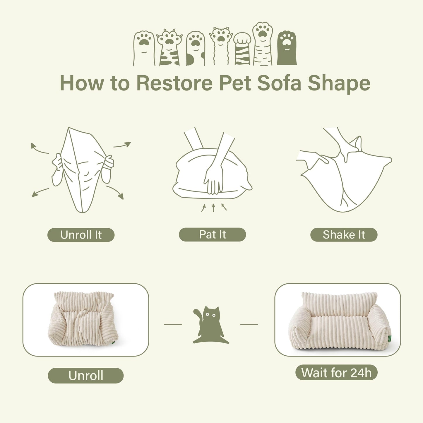 FWERDG Cute Couch Bed for Pets, Supportive Cat Sofa for Indoor Cats, Small Dog Sofa Bed for Small Dogs, Grey, 24 inches
