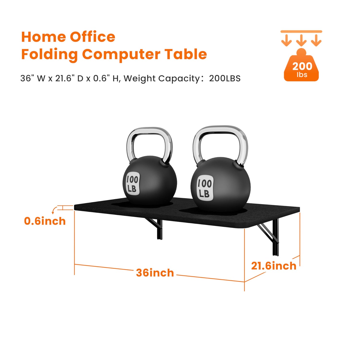 IAE Wall Mounted Floating Foldable Desk, 36" x 22" Folding Computer Workstation Table with Engineered Wood and Metal Shelf Brackets,Fold&Floating Design for Home Office, Apartment,Laundry Room,Black