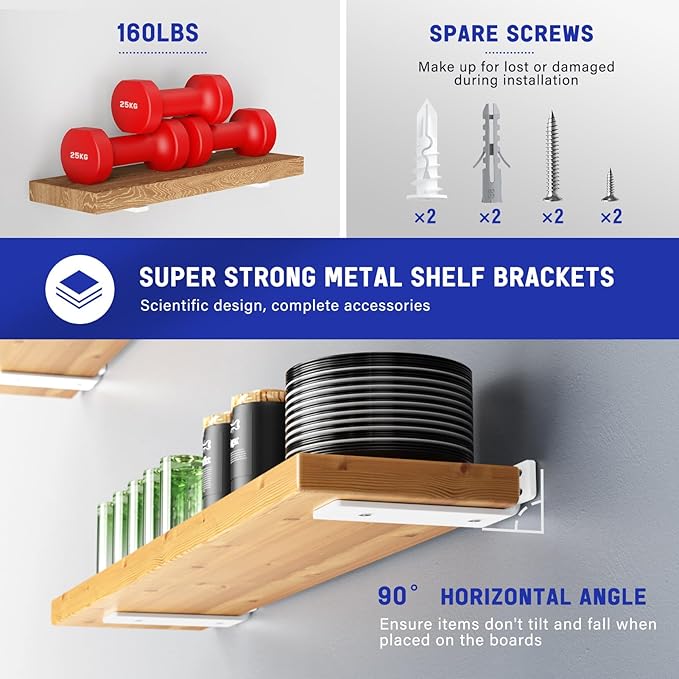 Goovilla Shelf Bracket, Heavy Duty Floating Shelf Brackets 8 inch Long