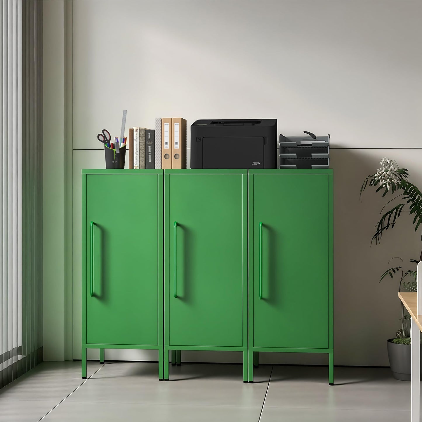 PEROKIER Metal Storage Cabinet 39.5” Decorative Storage Cabinet with Door & 2 Adjustable Shelves for Home Office Garage Kitchen (Green)