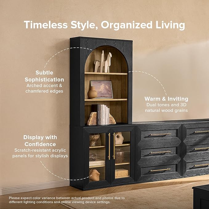 mopio Blake Tall Display Cabinet, Kitchen Buffet Pantry Cupboard, Trophy