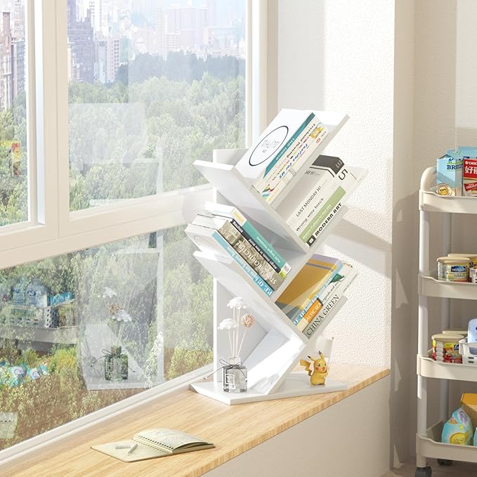 SHEEPAM 5 Tier Tree Book Shelf, Small Desktop Bookshelf