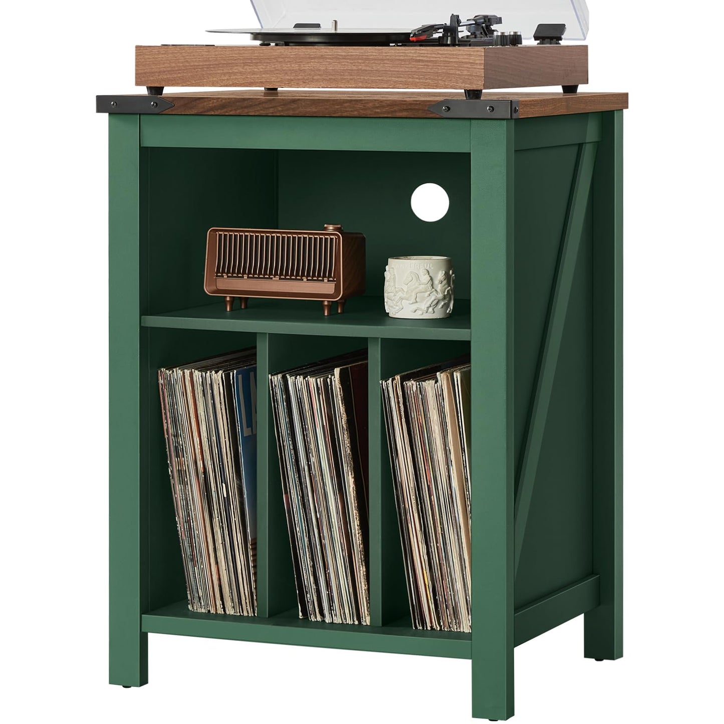 Joaxswe Record Player Stand with Vinyl Record Storage,Green Record Player Table Holds up to 160 Albums,Large Wood Turntable Stand Cabinet Dispaly Shelf for Living Room,Bedroom,Office
