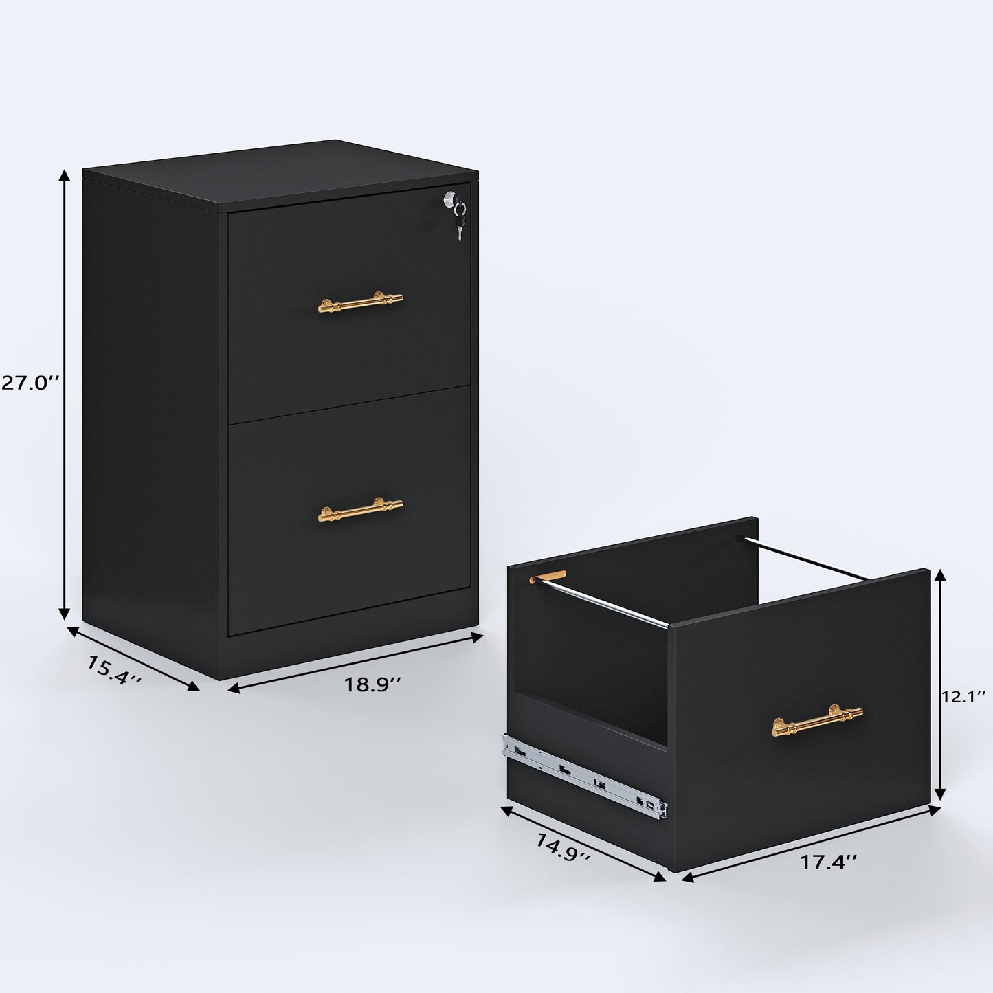GFGWXW 2 Drawer Vertical File Cabinet with Lock, Suitable for Letter/A4/F4/Legal Size Hanging Files,Small Wood Filing Storage Cabinets Printer Stand for Home Office,Black