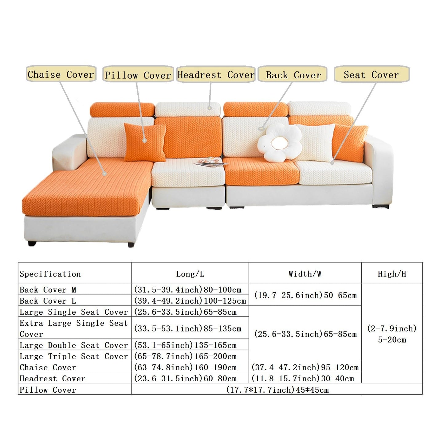Yoovat Sofa Covers Soothing Home Sofa Covers Sofa Hero Covers Couch Cushion Covers for Dogs Stretch Couch Covers Slipcovers for Couches and Sofas (Wheat-Lvory Beige,Chaise Cover)