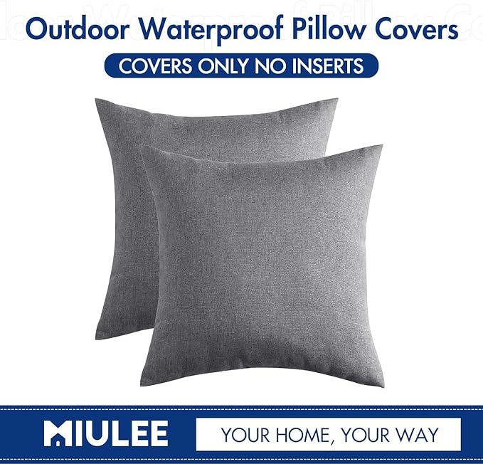 MIULEE Pack of 2 Decorative Outdoor Solid Waterproof Throw Pillow Covers Euro