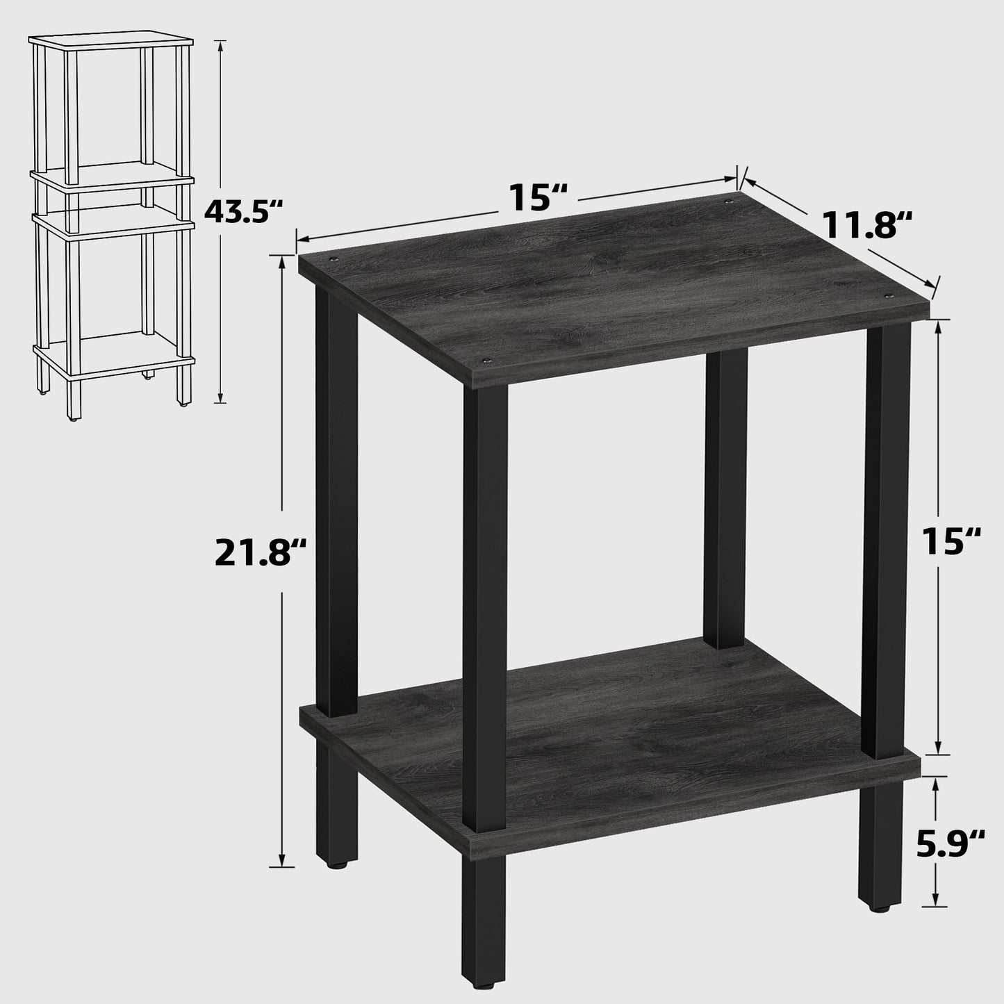 TUTOTAK End Table, Side Table, Nightstand, 2-Tier Storage Shelf, Sofa Table for Small Space, Living Room, Bed Room, Charcoal Grey TB01BY034